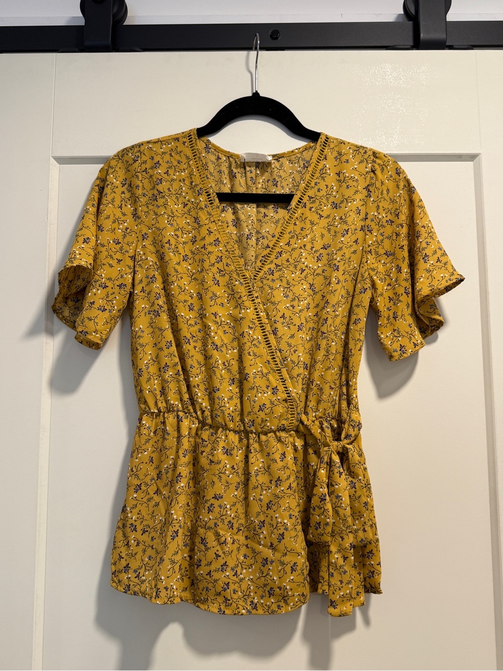 Sienna Sky Mustard Floral Wrap Blouse with Tie